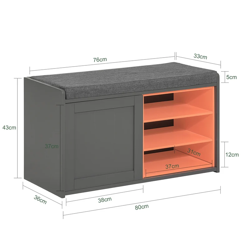 SoBuy FSR109-HG Banc à Chaussures Meuble Chaussures Commode à Chaussures Coussin Rembourré et Etagère Amovible