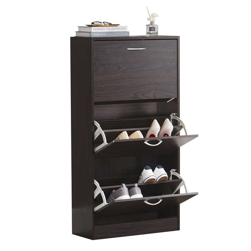 SoBuy FSR110-BR Armoire à Chaussures 3 Abattants, Rangement pour Entrée Couloir – 60x24x115 cm, Marron