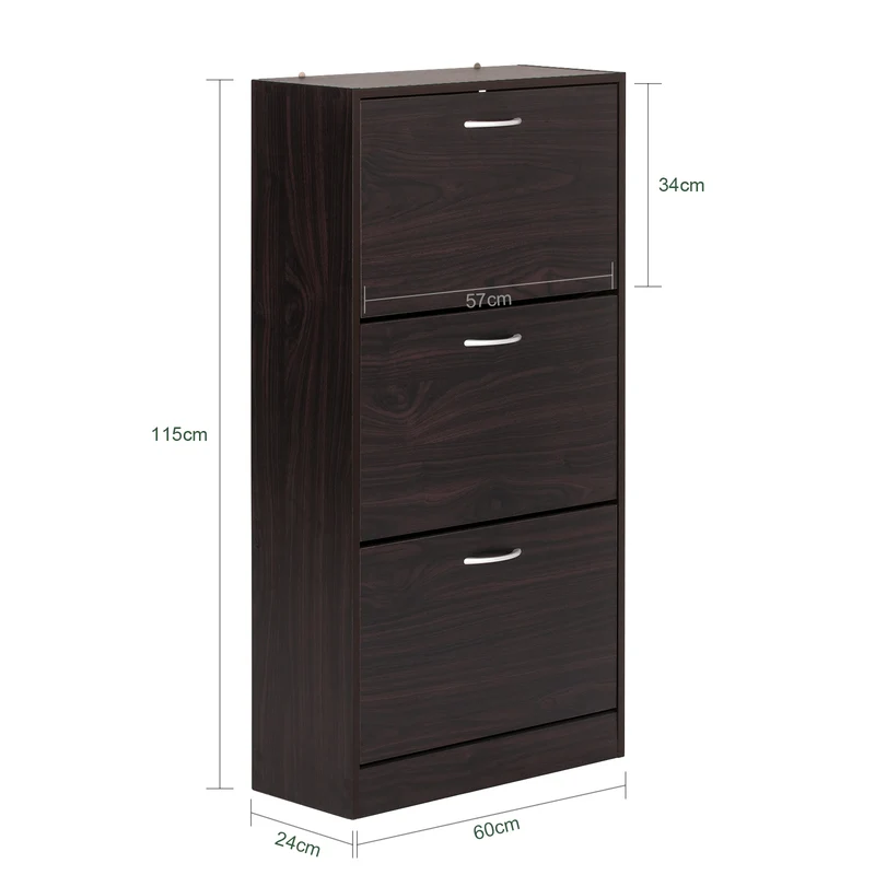 SoBuy FSR110-BR Armoire à Chaussures 3 Abattants, Rangement pour Entrée Couloir – 60x24x115 cm, Marron