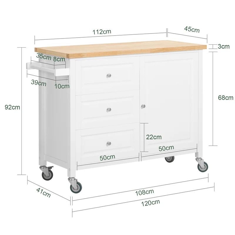 SoBuy FKW106-WN Desserte Roulante Chariot de Cuisine Meuble de Rangement à roulettes Chariot de Service