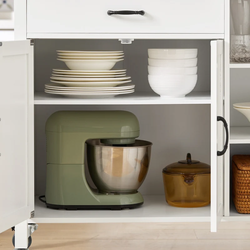 SoBuy FKW103-WN Desserte Îlot de Cuisine Desserte à roulettes Chariot de Cuisine Meuble de Rangement avec Porte-Serviettes, Placard Tiroir et 3 étagères