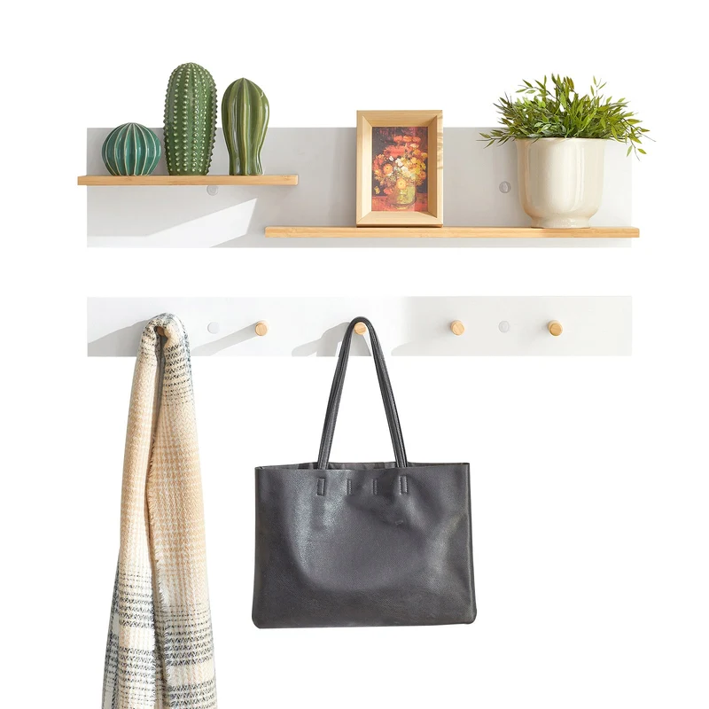 SoBuy FHK21-WN Porte-manteau Mural en 2 Parties Étagère Murale Porte-manteau d'Entrée Patères avec Étagère Suspendue É