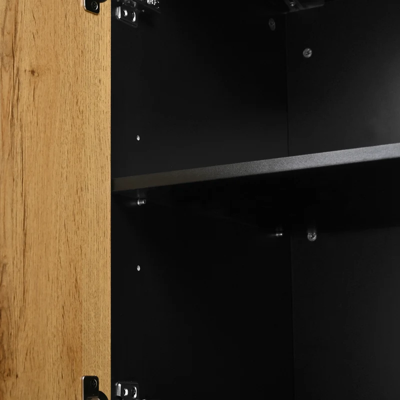Buffet effet bois naturel aux motifs linéaires géométrique et noir 160 cm PROMINENCER