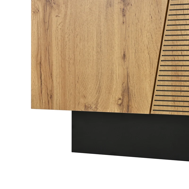 Buffet effet bois naturel aux motifs linéaires géométrique et noir 160 cm PROMINENCER