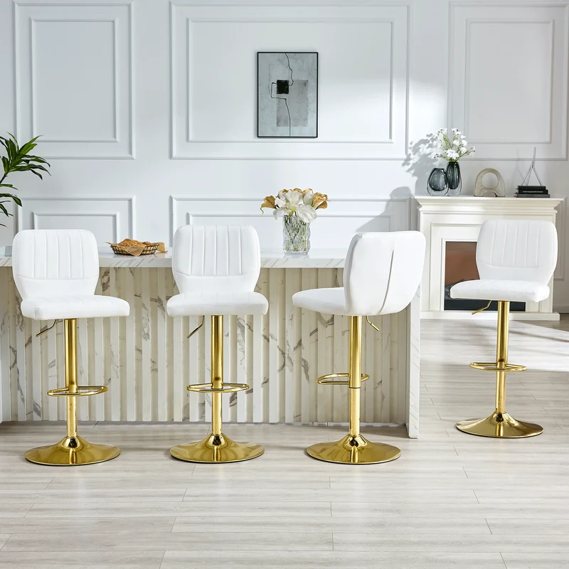Lot de 2 tabourets de bar simili cuir blanc et doré, pivotant 360° et repose-pieds CLASSICORGANIZERHOME