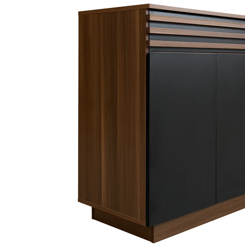 Buffet effet noyer et 4 portes noires 150x40x85 cm CLASSICBASKETHOME