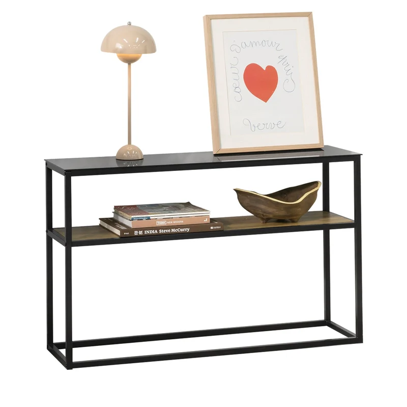 SoBuy FSB43-SCH Table Console avec Surface en Verre Table d'Entrée en Métal Table Décorative Buffet