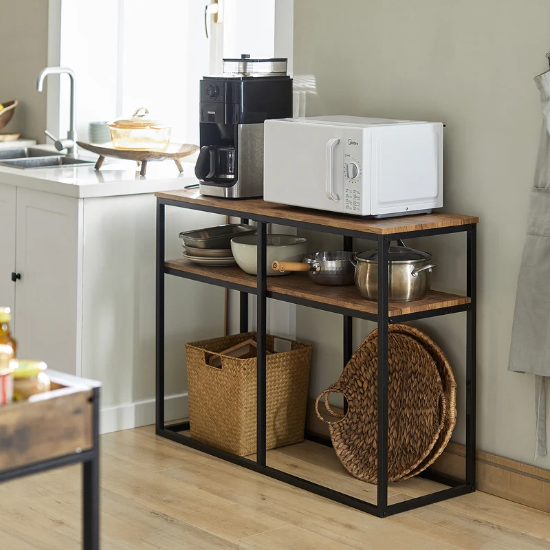 SoBuy FSB42-Q Table Console Table d’Entrée Bout de Canapé Table d'Appoint Buffet avec 2 étagères de Rangement – L107 x P36 x H77 cm, Cadre en Acier, Style Industriel