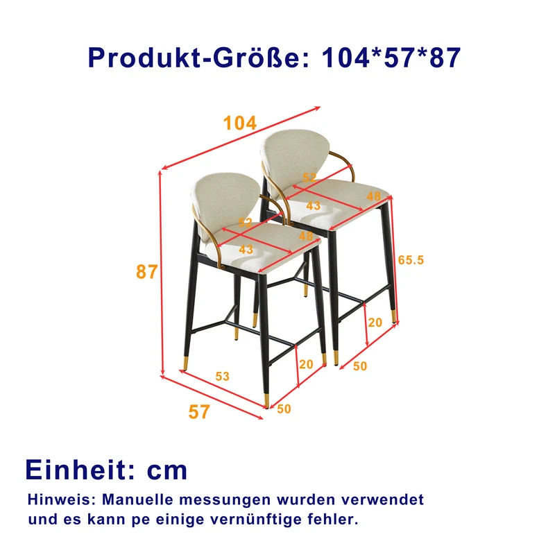 Lot de 2 tabourets de bar en chenille beige accents dorés, avec dossier et repose-pieds CHESTWICKER