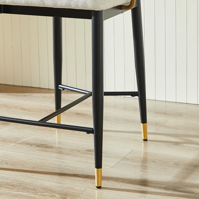 Lot de 2 tabourets de bar en chenille beige accents dorés, avec dossier et repose-pieds CHESTWICKER