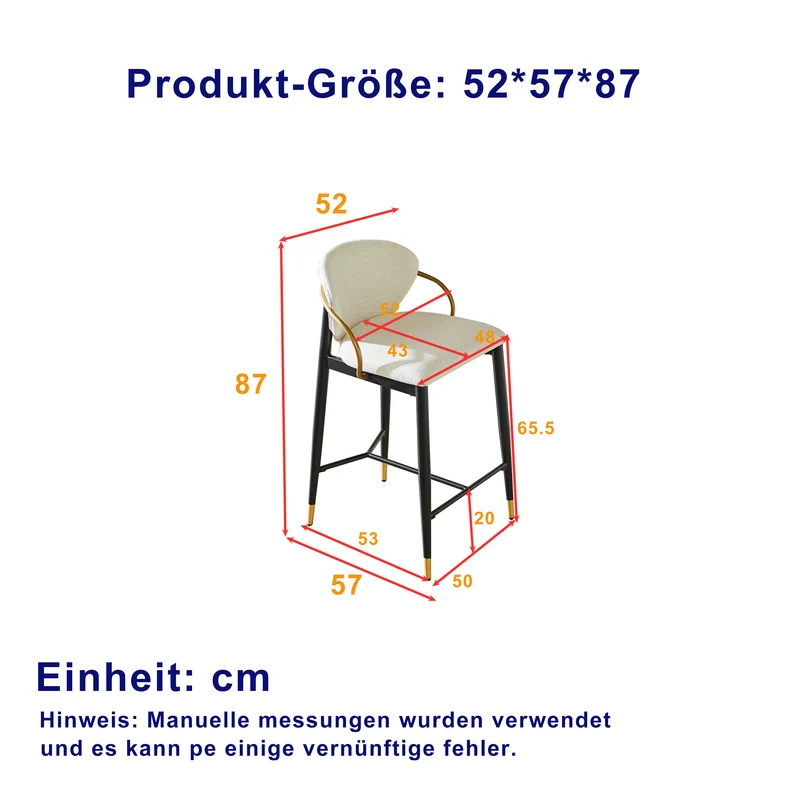 Lot de 2 tabourets de bar en chenille beige accents dorés, avec dossier et repose-pieds CHESTWICKER