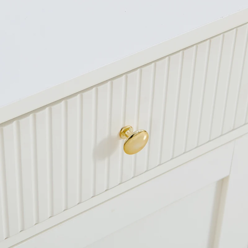 Buffet blanc 2 tiroirs à façades rainurées, 4 portes et poignées dorées 160x40x82cm CLASSICBARSET