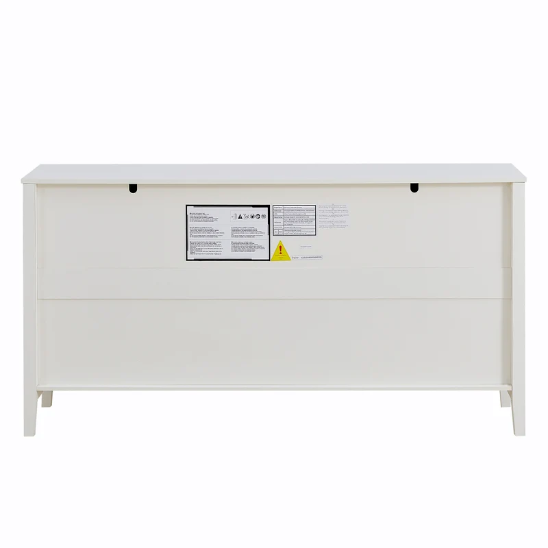 Buffet blanc 2 tiroirs à façades rainurées, 4 portes et poignées dorées 160x40x82cm CLASSICBARSET