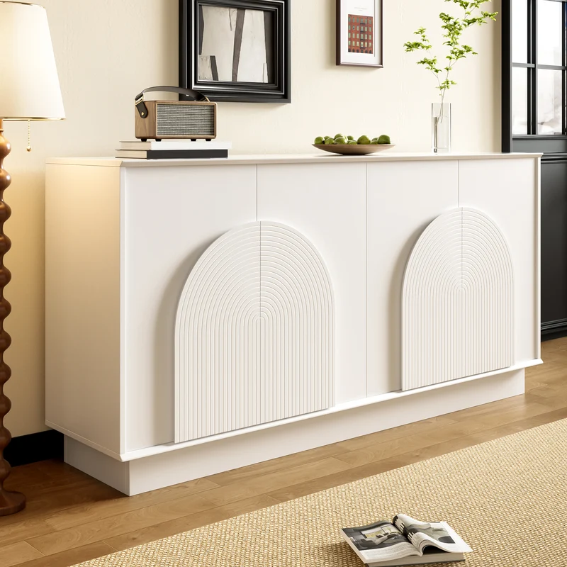 Buffet blanc moderne design arqué 4 portes 160x38x80cm BRACT