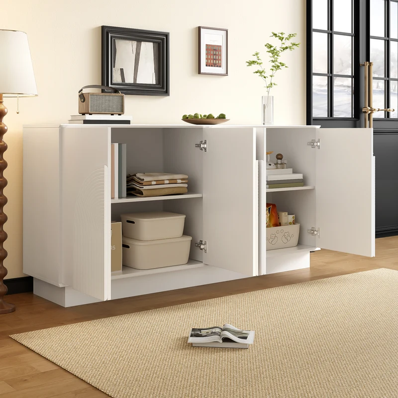 Buffet blanc moderne design arqué 4 portes 160x38x80cm BRACT