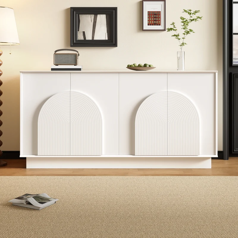 Buffet blanc moderne design arqué 4 portes 160x38x80cm BRACT