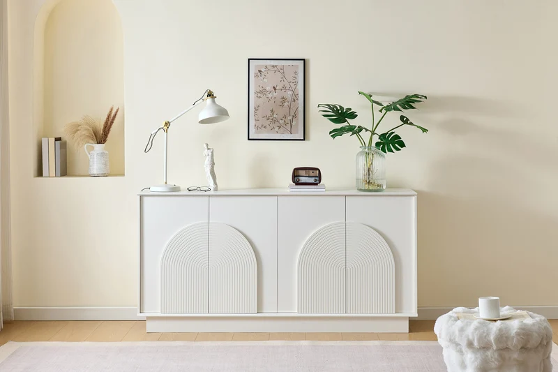 Buffet blanc moderne design arqué 4 portes 160x38x80cm BRACT
