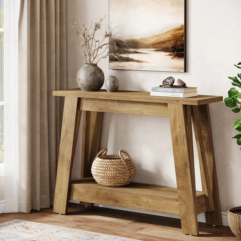 Tribesigns Console de style campagnard de 105 cm, Table d'entrée étroite à 2 niveaux avec espace de rangement