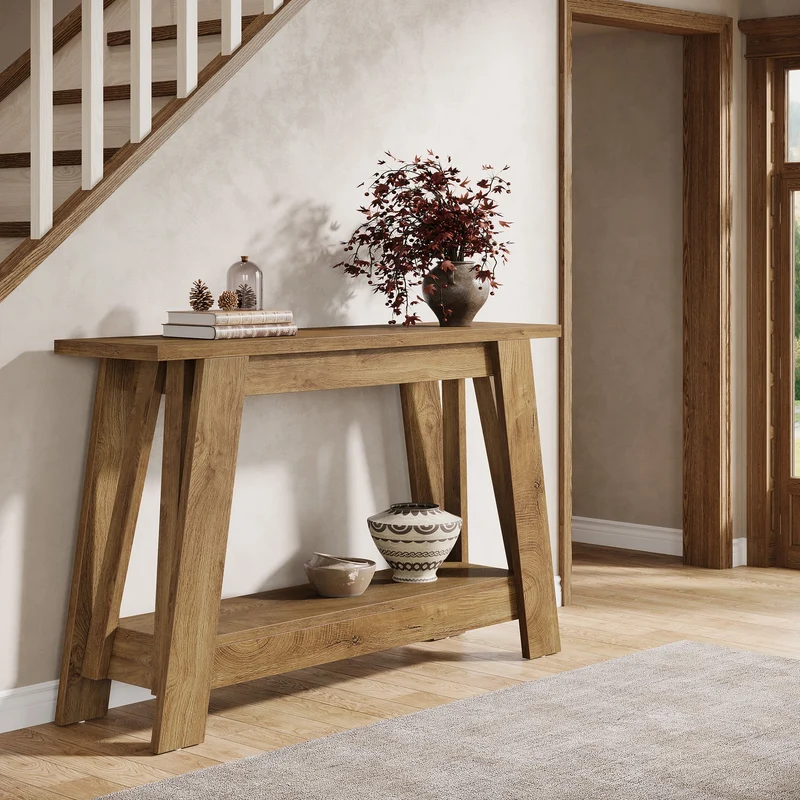 Tribesigns Console de style campagnard de 105 cm, Table d'entrée étroite à 2 niveaux avec espace de rangement