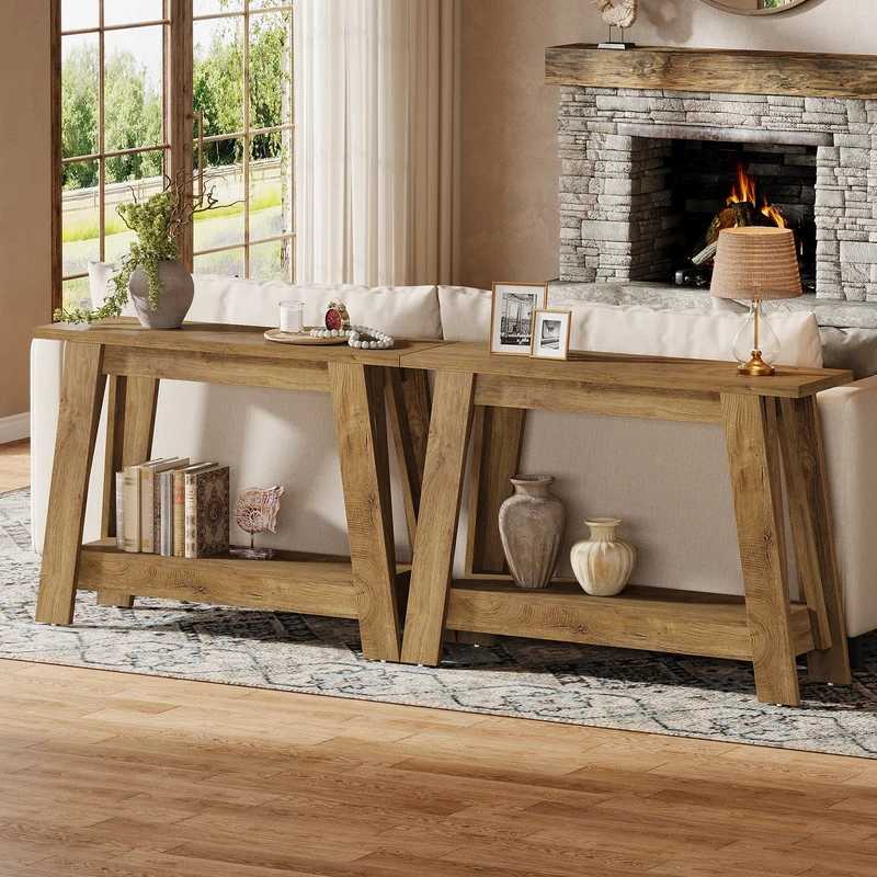 Tribesigns Console de style campagnard de 105 cm, Table d'entrée étroite à 2 niveaux avec espace de rangement