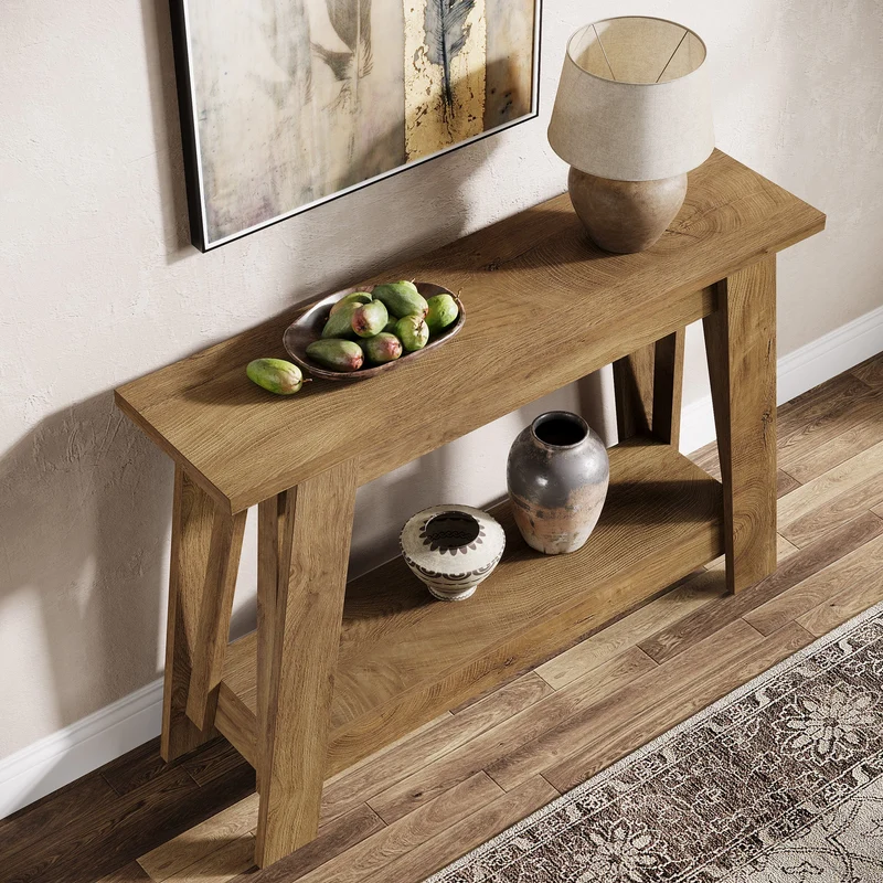 Tribesigns Console de style campagnard de 105 cm, Table d'entrée étroite à 2 niveaux avec espace de rangement