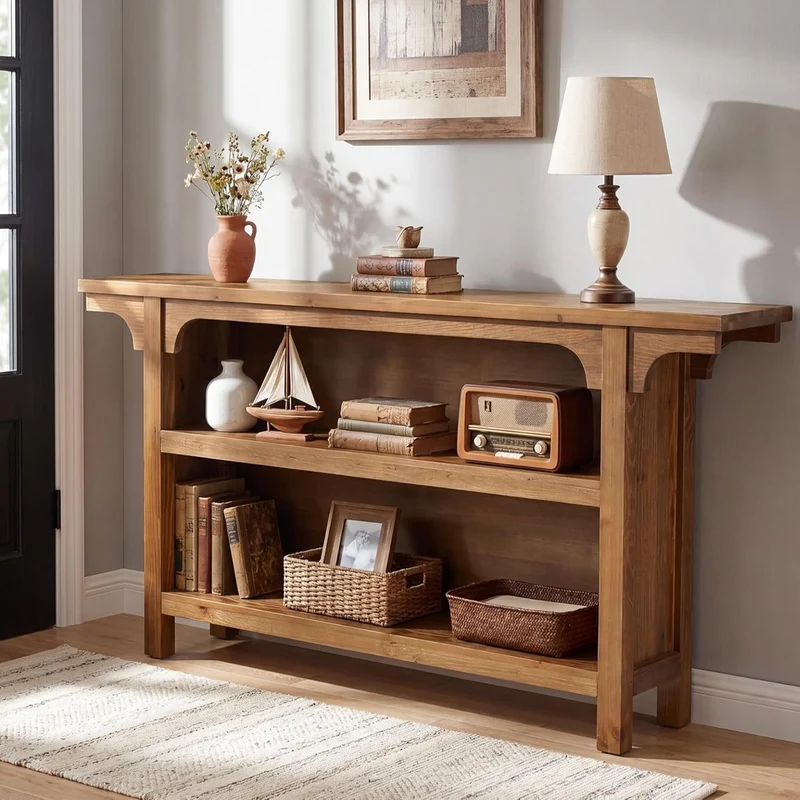 Console de 160 cm, Table basse étroite à 3 niveaux avec étagères de rangement pour l'entrée