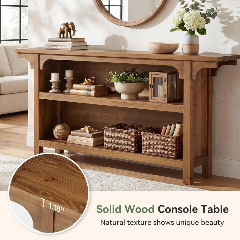 Console de 160 cm, Table basse étroite à 3 niveaux avec étagères de rangement pour l'entrée