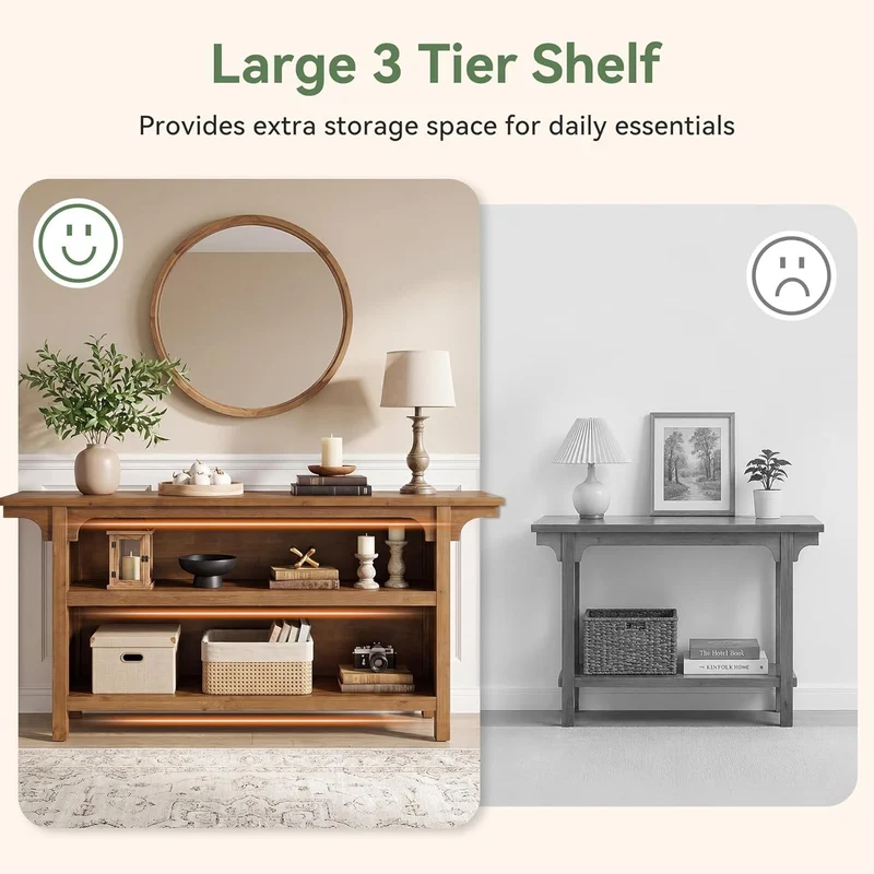 Console de 160 cm, Table basse étroite à 3 niveaux avec étagères de rangement pour l'entrée