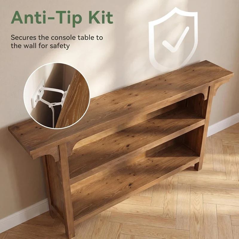 Console de 160 cm, Table basse étroite à 3 niveaux avec étagères de rangement pour l'entrée
