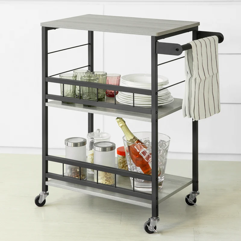 SoBuy SVW16-HG Chariot de Bar Desserte de Style Industriel, pour Four à Micro-Ondes, avec 3 étagères et 1 poignée