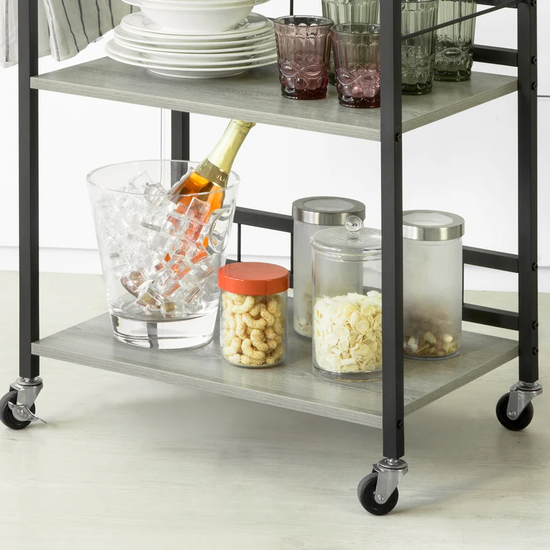 SoBuy SVW16-HG Chariot de Bar Desserte de Style Industriel, pour Four à Micro-Ondes, avec 3 étagères et 1 poignée
