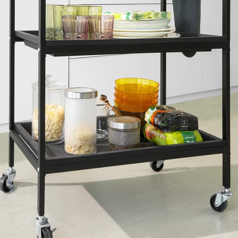 SoBuy SVW13-SCH Chariot de Rangement à l'île de Cuisine avec 2 Plateaux Amovibles et 3 Crochets