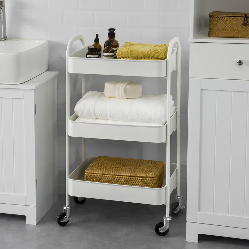 SoBuy SVW11-W Chariot de Rangement à 3 Niveaux Mobile à 3 Etagères en Métal