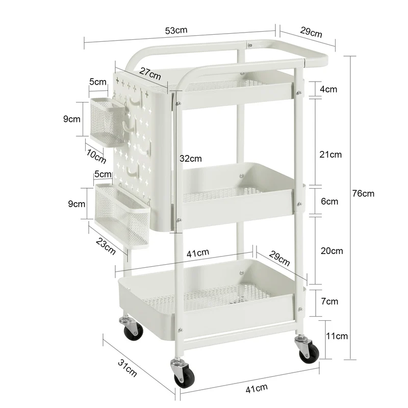 SoBuy SVW10-W Chariot de Rangement Desserte à Roulettes avec Poignée Mobile à Etagères en Métal
