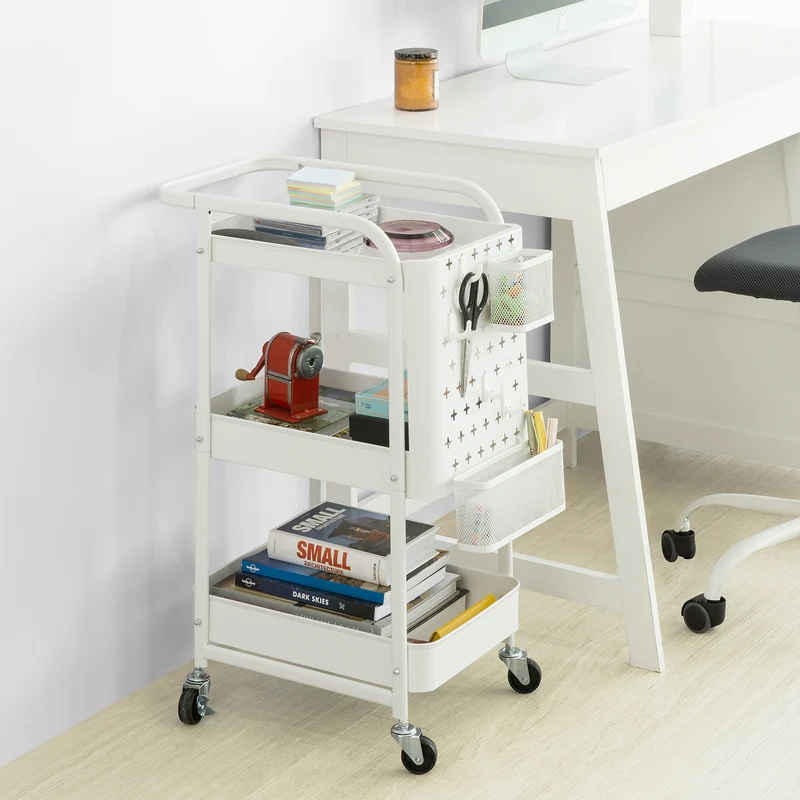 SoBuy SVW10-W Chariot de Rangement Desserte à Roulettes avec Poignée Mobile à Etagères en Métal