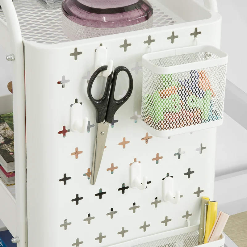 SoBuy SVW10-W Chariot de Rangement Desserte à Roulettes avec Poignée Mobile à Etagères en Métal