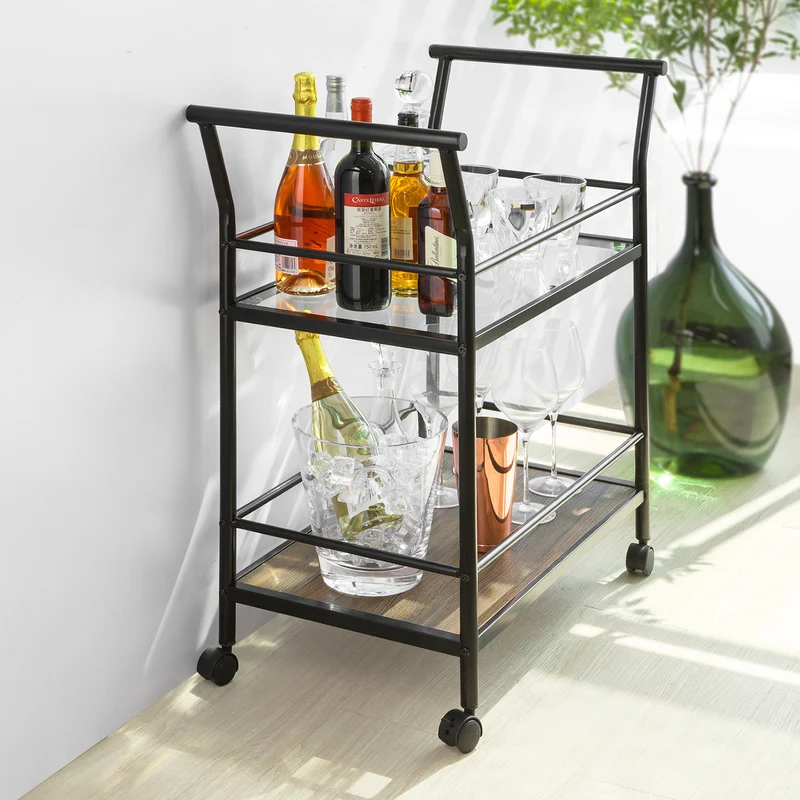 SoBuy SVW03-Sch Chariot de Bar avec Poignée et 2 étagères Structure en Métal et Dessus en Verre