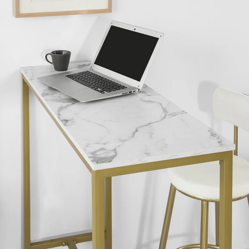 SoBuy FSB34-G Table de Bar Effet Marbre Table Haute de Bar Table à Manger Mange-Doré