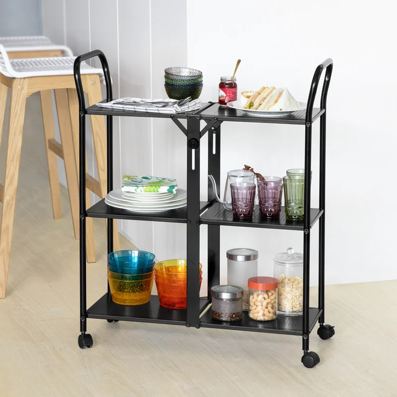 SoBuy SVW02-Sch Desserte de Cuisine Pliante Chariot de Bar Desserte à Roulettes
