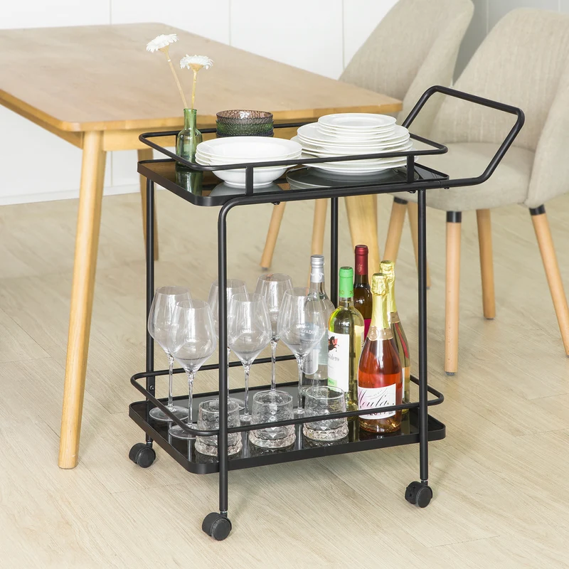 SoBuy SVW14-Sch Chariot de Bar Desserte sur Roulettes Chariot de Service Cuisine Structure en Métal