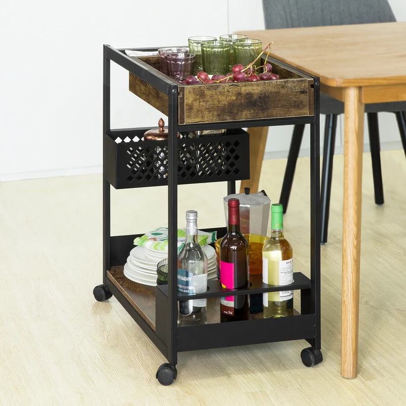 SoBuy SVW07-SCH Chariot de Bar Desserte à roulettes Chariot de Service Cuisine Commode Roulant