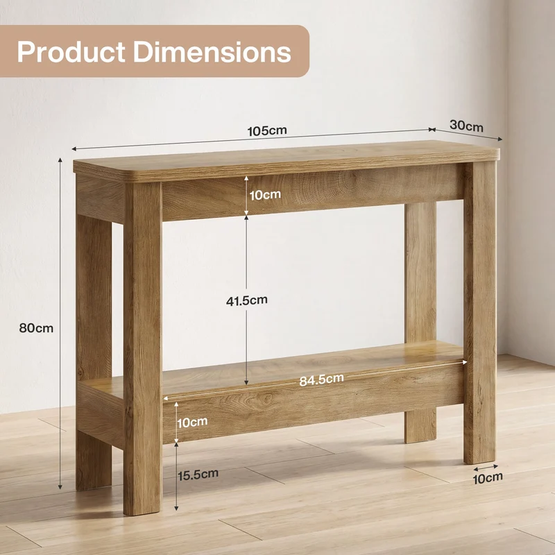 Tribesigns Console rustique 105 x 30 x 80 cm avec rangement ouvert, Table d'appoint étroite pour entrée et salon