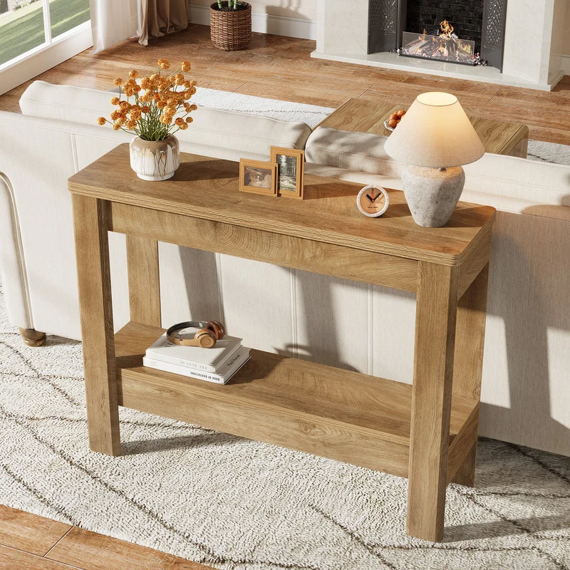 Tribesigns Console rustique 105 x 30 x 80 cm avec rangement ouvert, Table d'appoint étroite pour entrée et salon