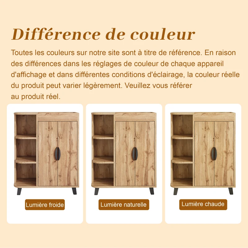 Meuble à chaussures effet bois double portes pieds noirs 80x32x99cm BIRCHCEILING