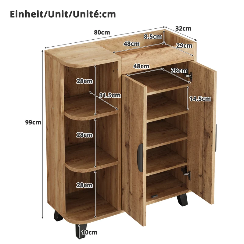 Meuble à chaussures effet bois double portes pieds noirs 80x32x99cm BIRCHCEILING