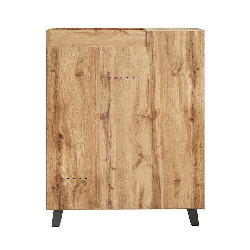Meuble à chaussures effet bois double portes pieds noirs 80x32x99cm BIRCHCEILING