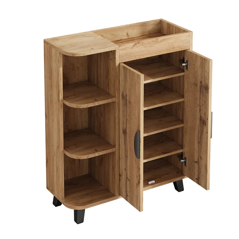 Meuble à chaussures effet bois double portes pieds noirs 80x32x99cm BIRCHCEILING