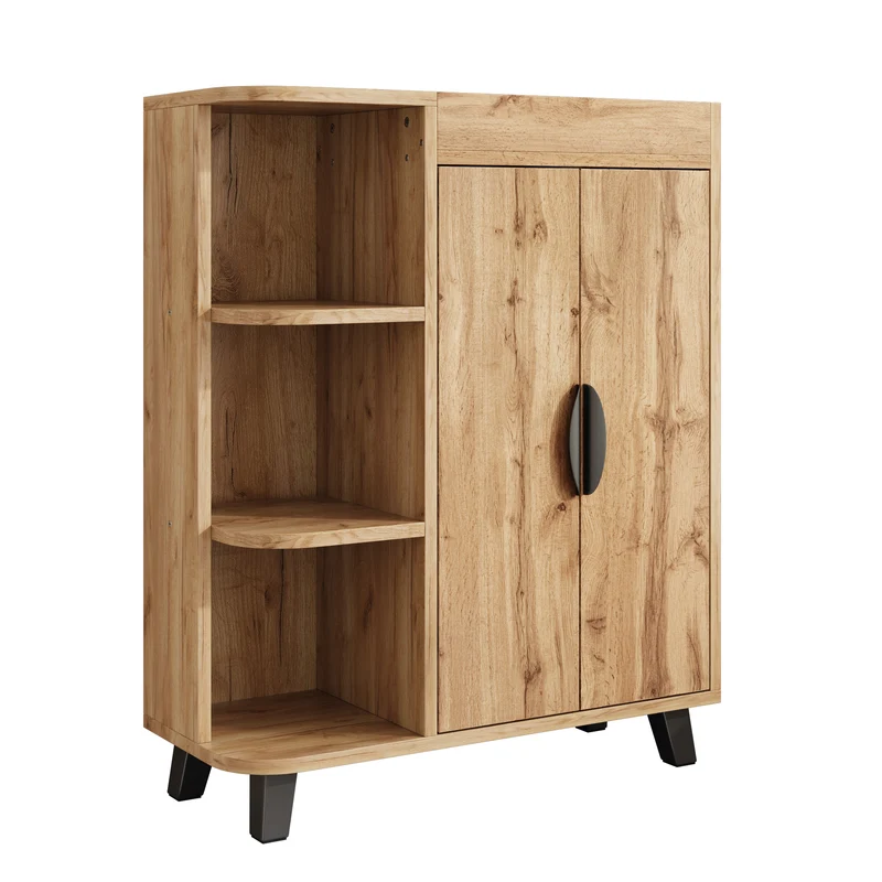 Meuble à chaussures effet bois double portes pieds noirs 80x32x99cm BIRCHCEILING