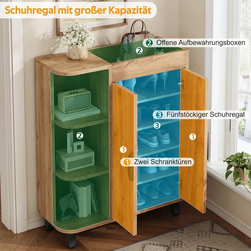 Meuble à chaussures effet bois double portes pieds noirs 80x32x99cm BIRCHCEILING