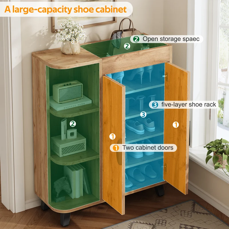 Meuble à chaussures effet bois double portes pieds noirs 80x32x99cm BIRCHCEILING